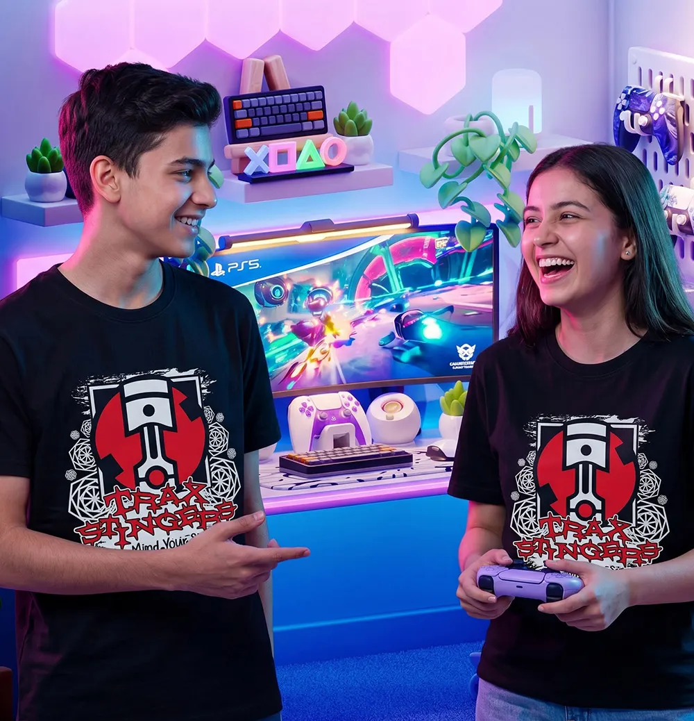 Couple wearing Gridlock T-shirt