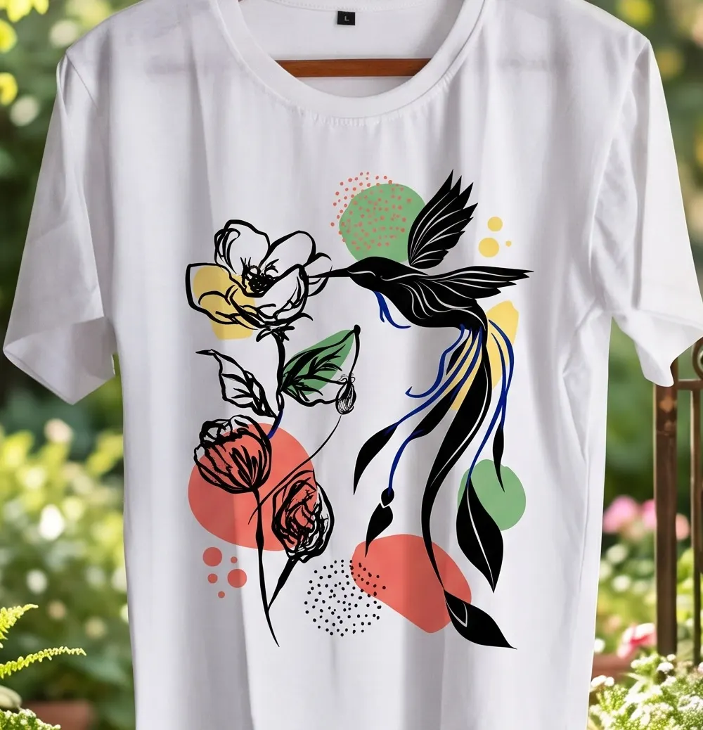 Abstract Bird graphic print on white unisex t-shirt