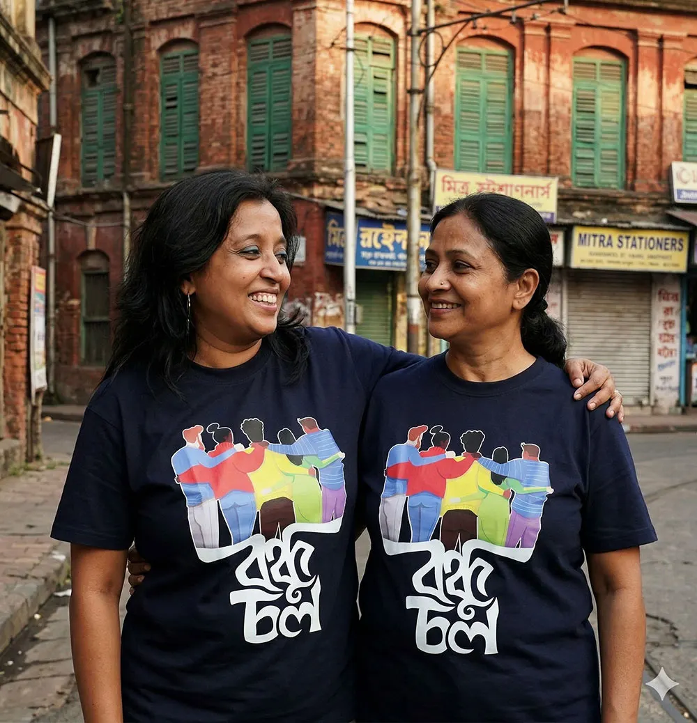 Bondhu Chol Bengali T-shirts worn by Two Women