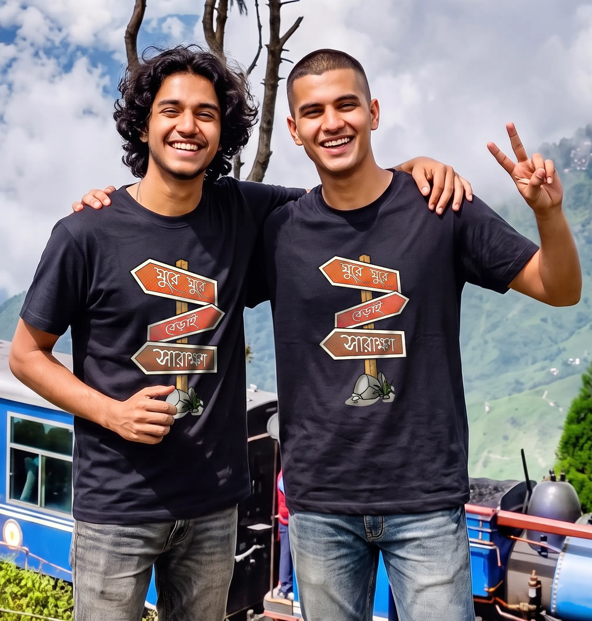 Two guys wearing Ghure Berai Sarakhkhon T-shirt