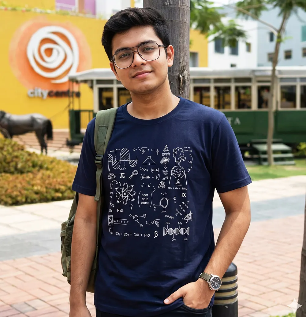 Guy wearing Mad Genius t-shirt