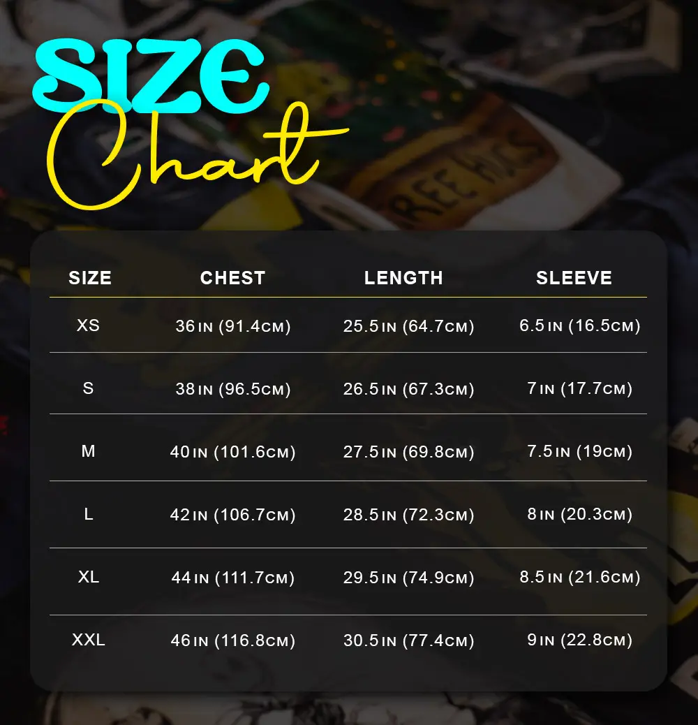 T-shirt size chart for adult