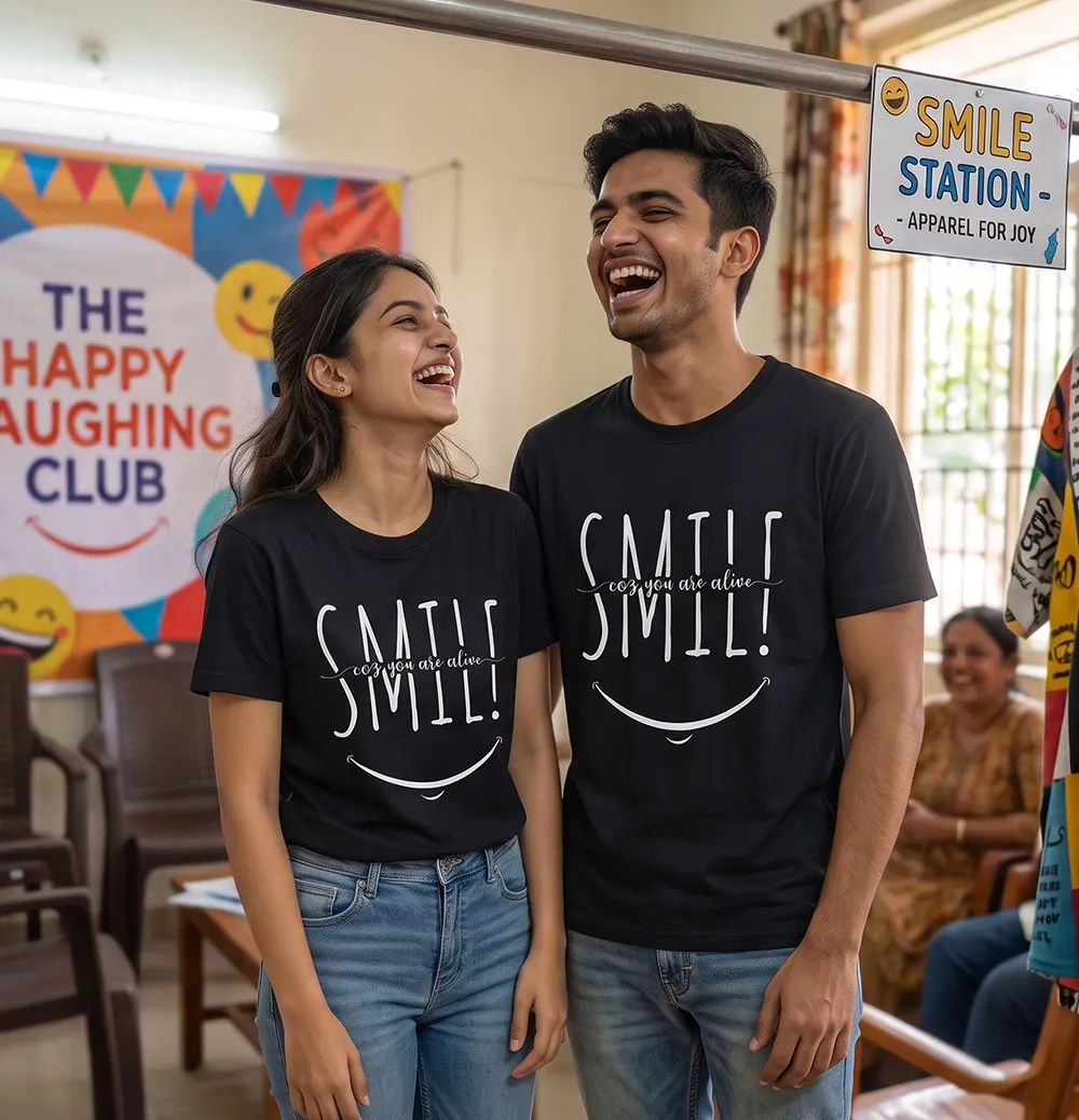 Friend or Couple wearing Smile coz you are alive t-shirt