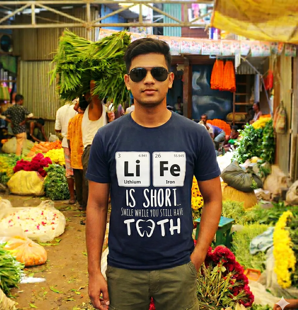 Man wearing T-shirt in the market place