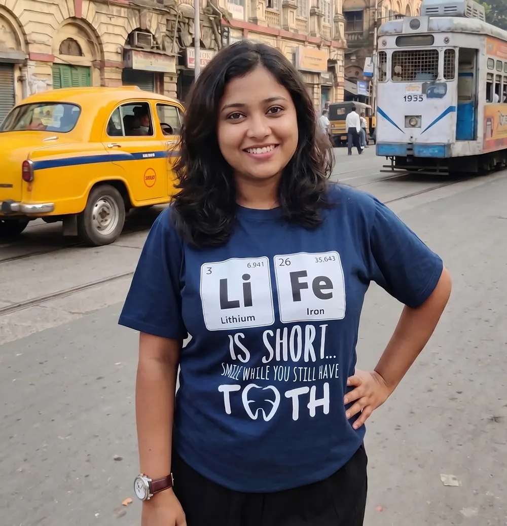 Woman wearing T-shirt and standing on the road